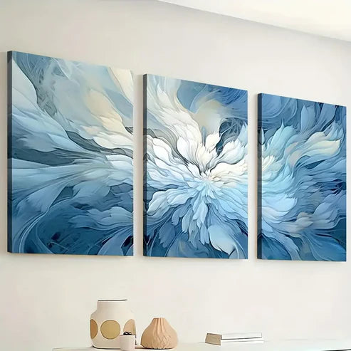 3pcs Modern Style Fashion Abstract Light Luxury Art Blue Floral Wall Art Set Canvas Framed 60x90cm - High Quality Print 100% Australian Made Wall Canvas Ready to Hang