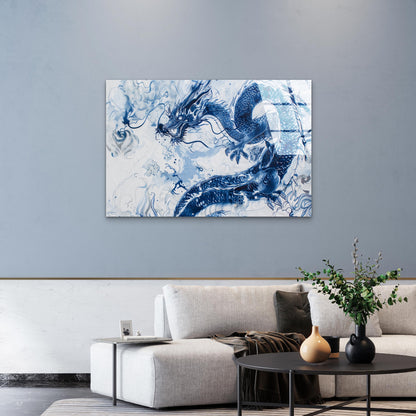 Blue Chinese Dragon Art Acrylic Glass Printing Wall Art Australian Made Quality