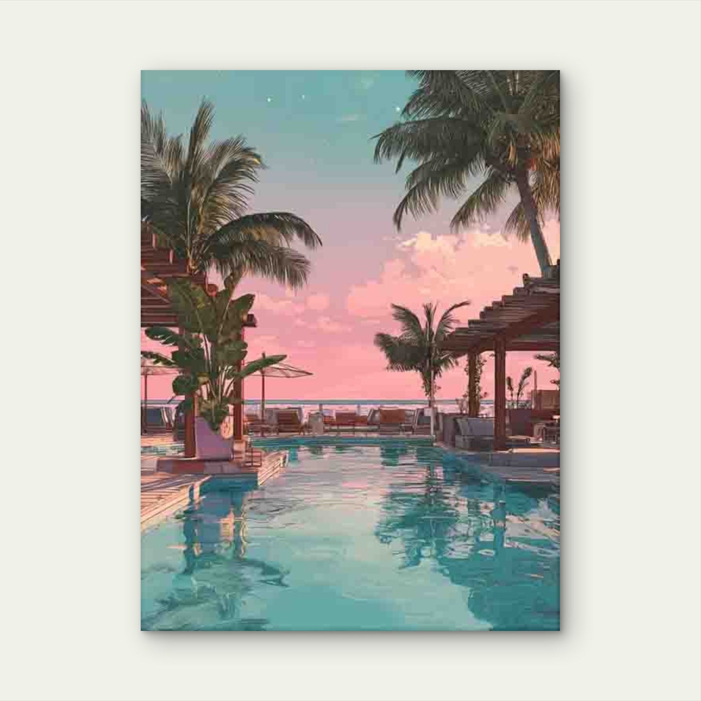 Palm Tree Coastal with Pink & Blue Sunset 60x90cm Metal Print Ready to Hang