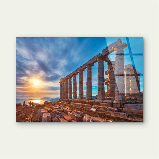 Greece Poseidon Temple Ruins Sunset Acrylic Glass Printing Wall Art Australian Made Quality