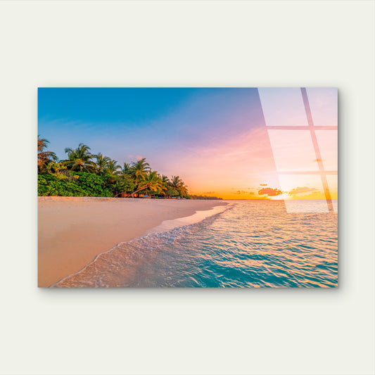 Maldives Tropical Beach Glass Printing Wall Art Australian Made Quality