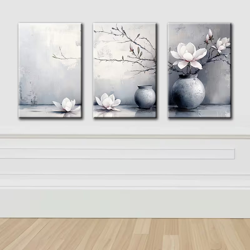3pcs Magnolia flowers and Vases Wall Art Set Canvas Framed 40x60cm - High Quality Print 100% Australian Made Wall Canvas Ready to Hang