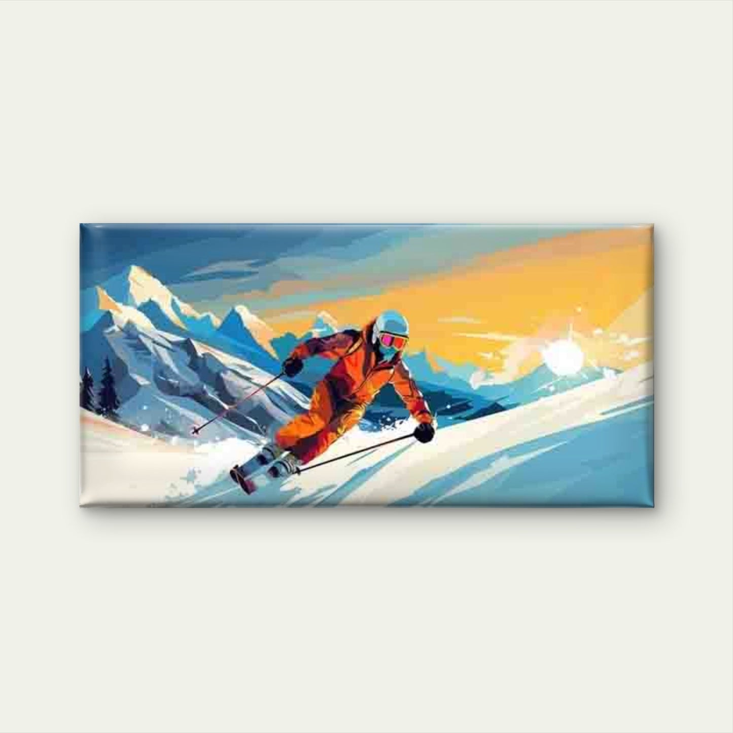 Retro Abstract Skier Painting Wall Art Canvas Office Home Room Framed 120x60cm