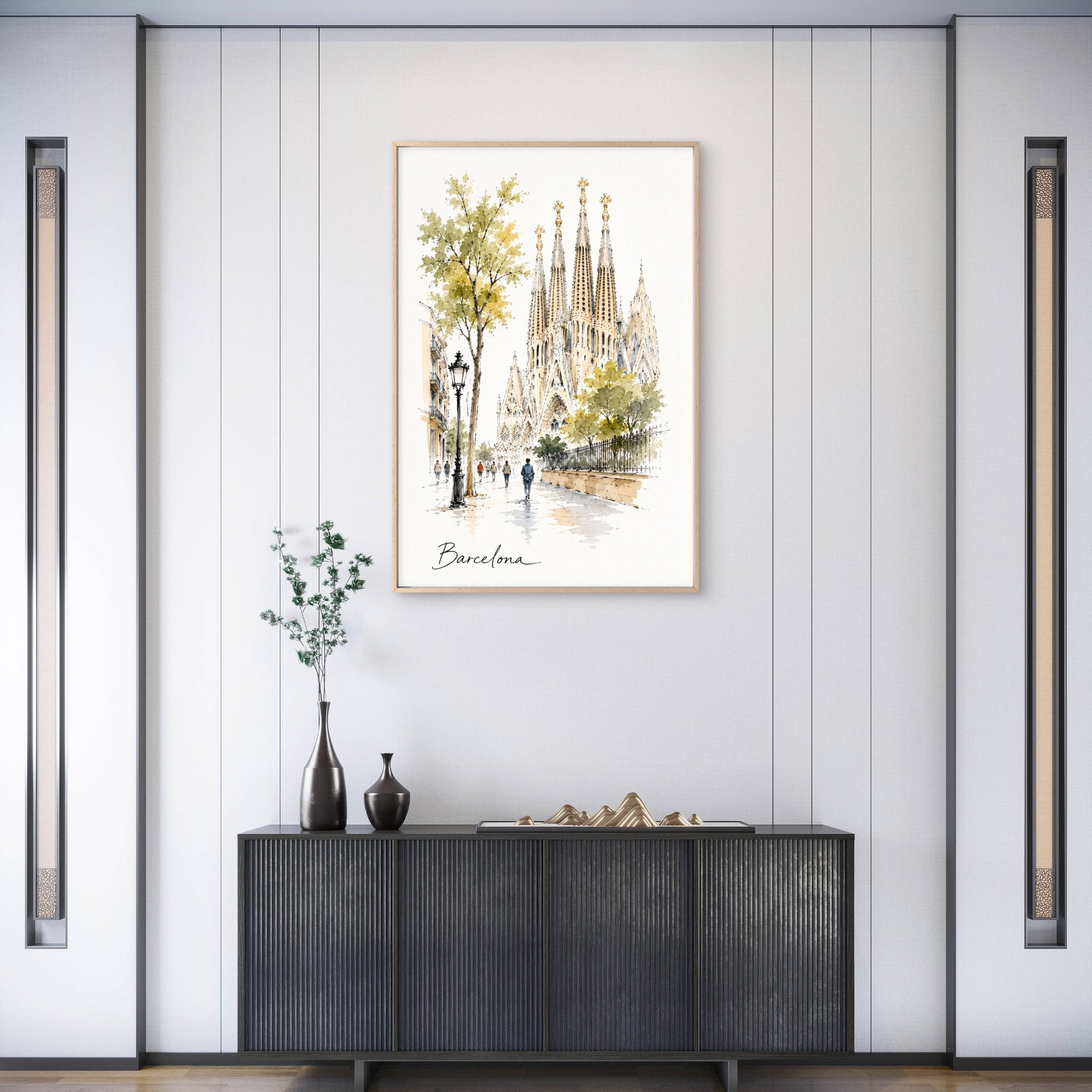 Sagrada Familia Barcelona Spain Watercolor Art Travel Poster Print Wall Art