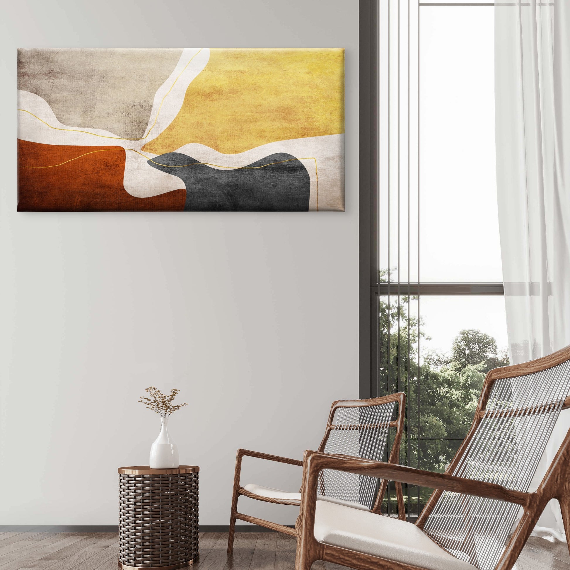 Boho Textured Clay Charcoal Segment Wall Art Canvas Office Home Framed 120x60cm