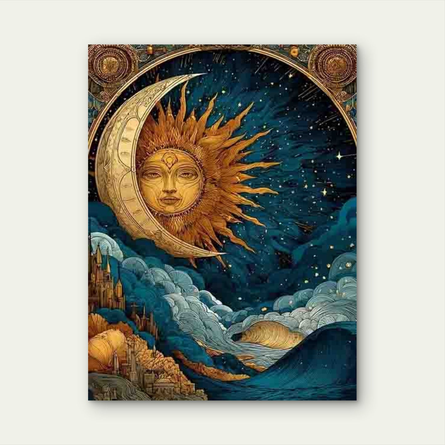Celestial Moon Sun Ocean Artwork Metal Print Ready to Hang