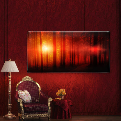 Red Forest Golden Sun Wall Art Canvas Office Home Room Framed 120x60cm