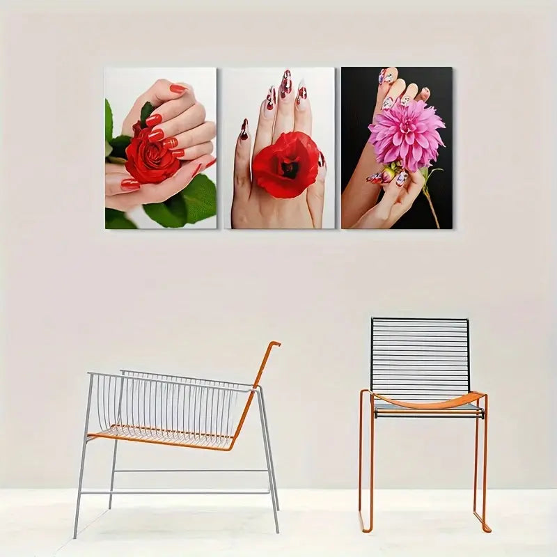 3pcs Abstract Floral Canvas Metal Print Ready to Hang Art - Bella Home Decor