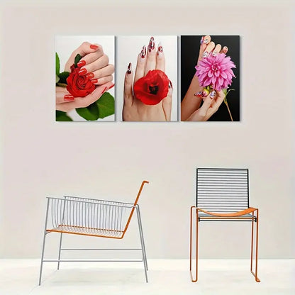 3pcs Abstract Floral Canvas Metal Print Ready to Hang Art - Bella Home Decor