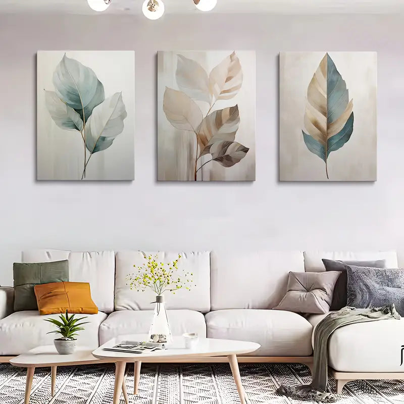 3pcs Fresh Leaf Patterns Metal Print Ready to Hang Art - Bella Home Decor