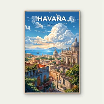 Havana Cuba Vintage Cityscape Architecture Travel Poster Print Wall Art