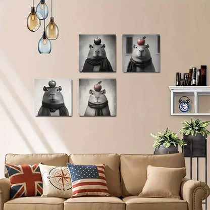 4pcs Capybara Winter Themed Art Deco Classic Wall Art Canvas Framed