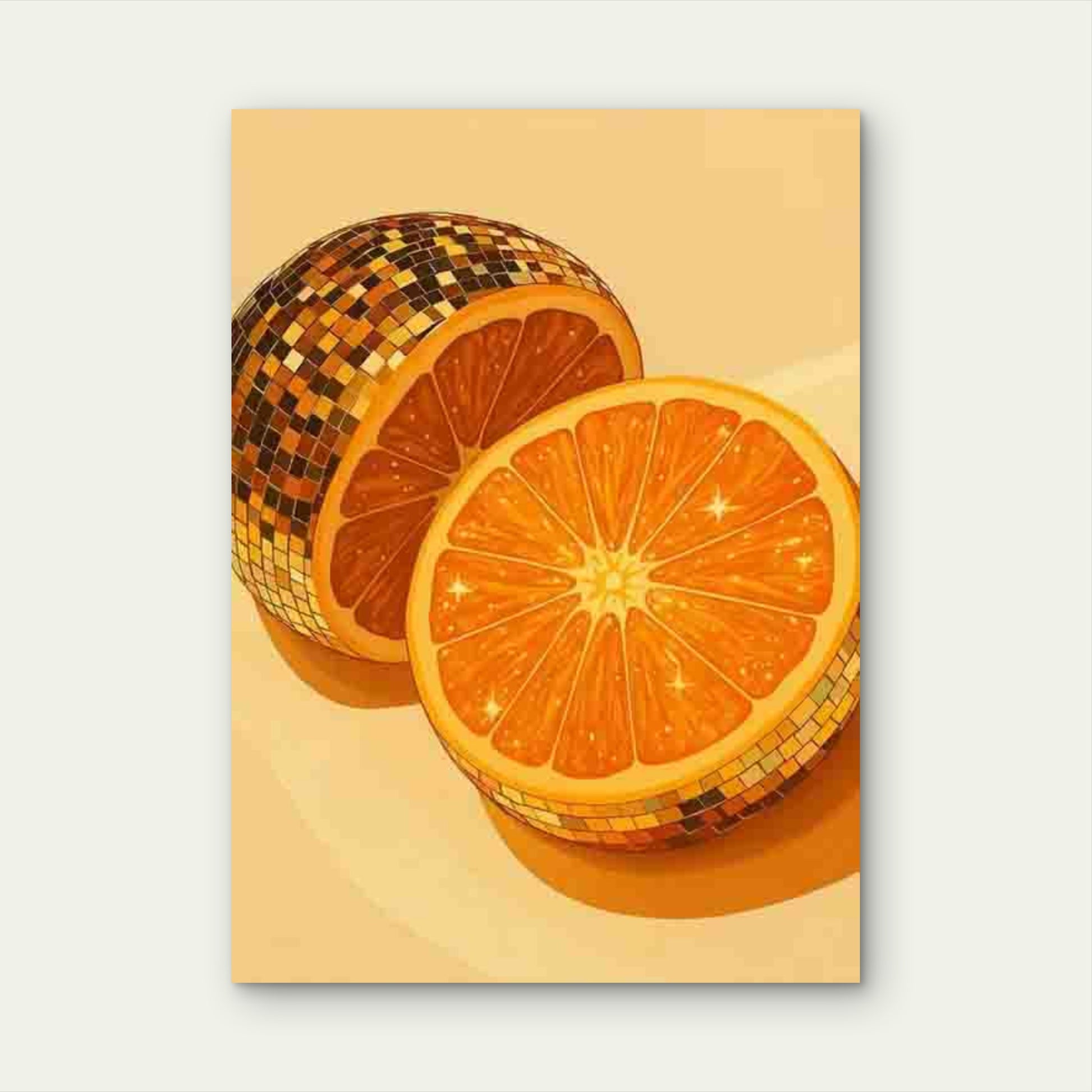 Golden Disco Ball in Orange 60x90cm Metal Print Ready to Hang - Bella Home Decor