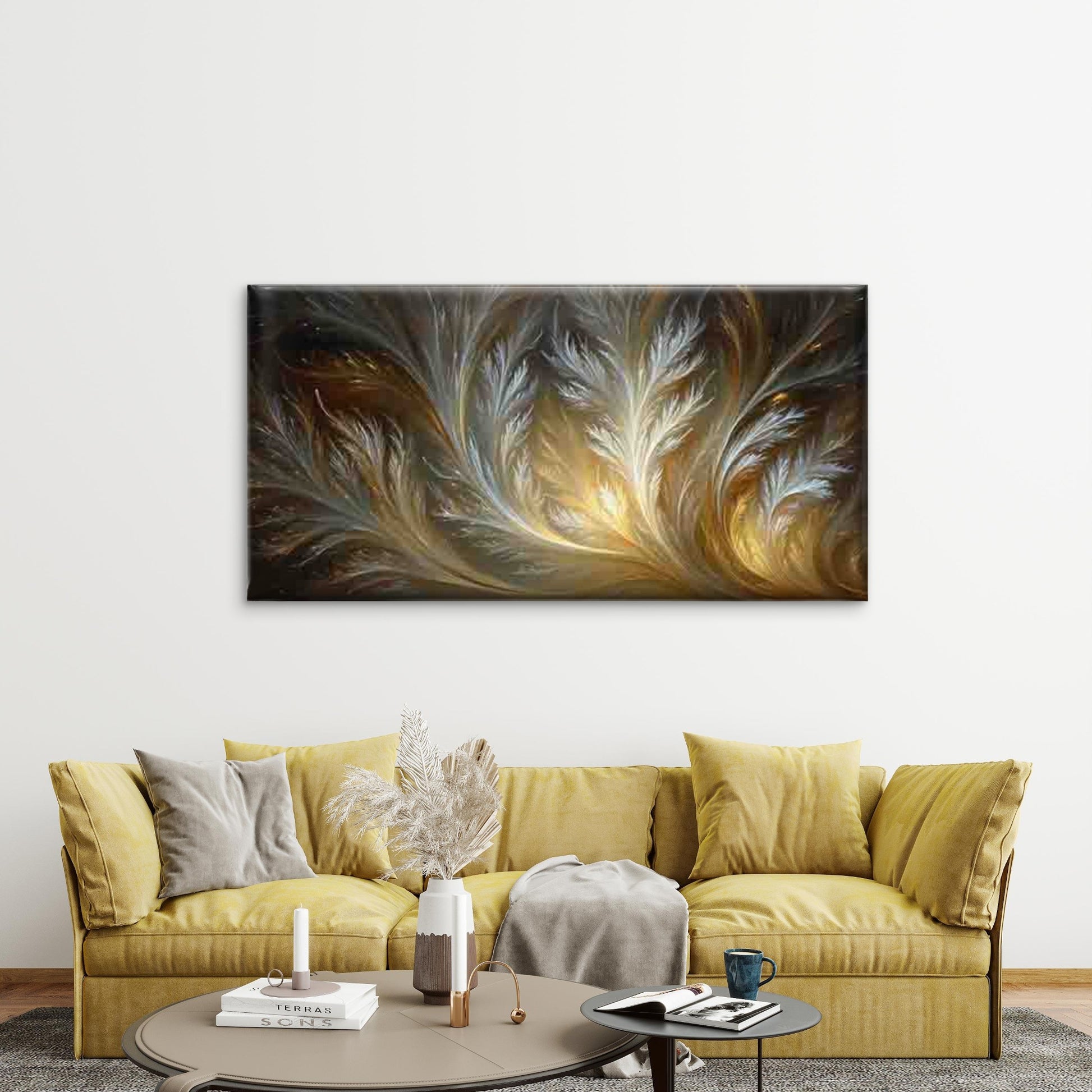 Modern Abstract Fractal Wall Art Canvas Office Home Room Framed 120x60cm - Bella Home Decor