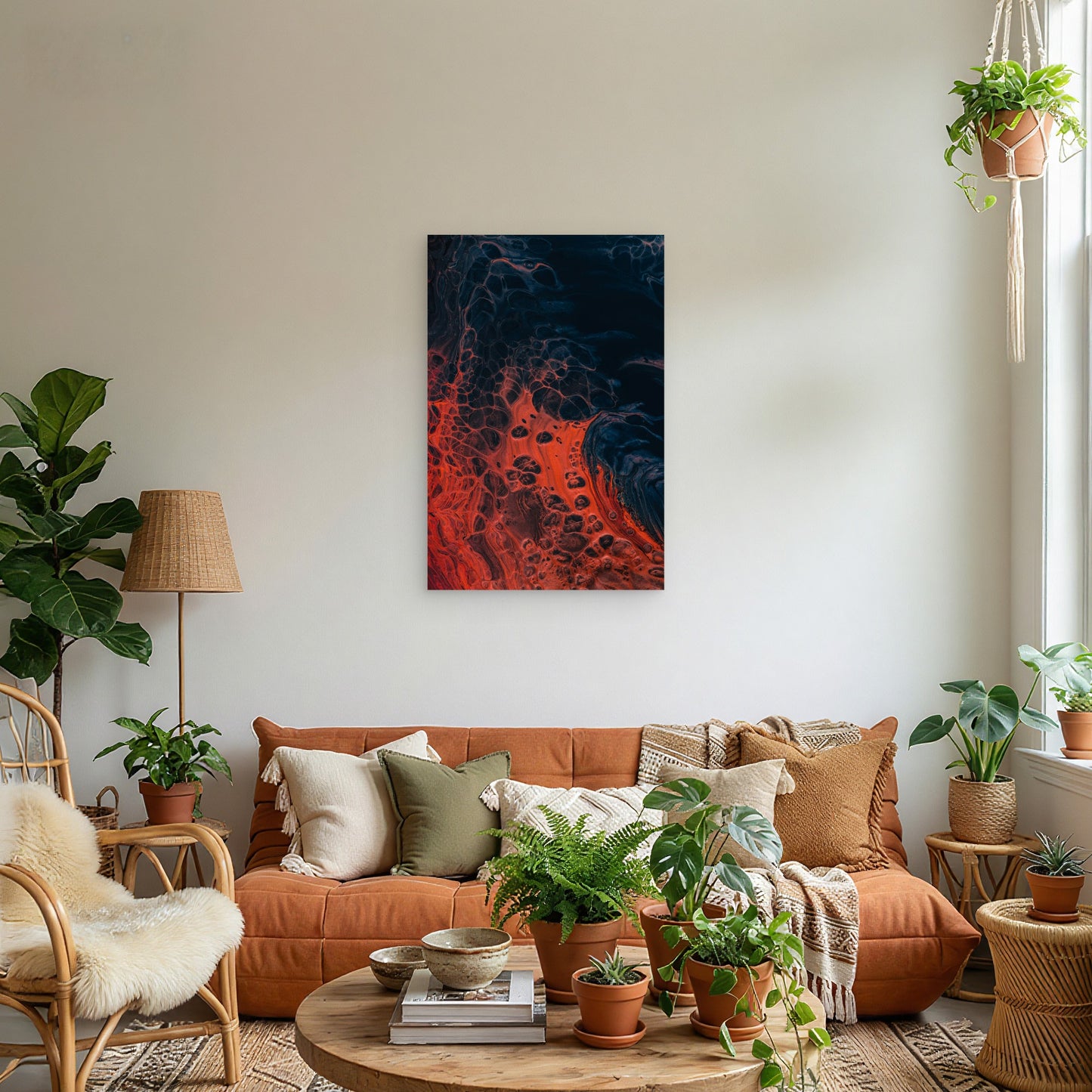 Dynamic Abstract With Rich Orange And Red Swirls 60x90cm Metal Print Ready to Hang