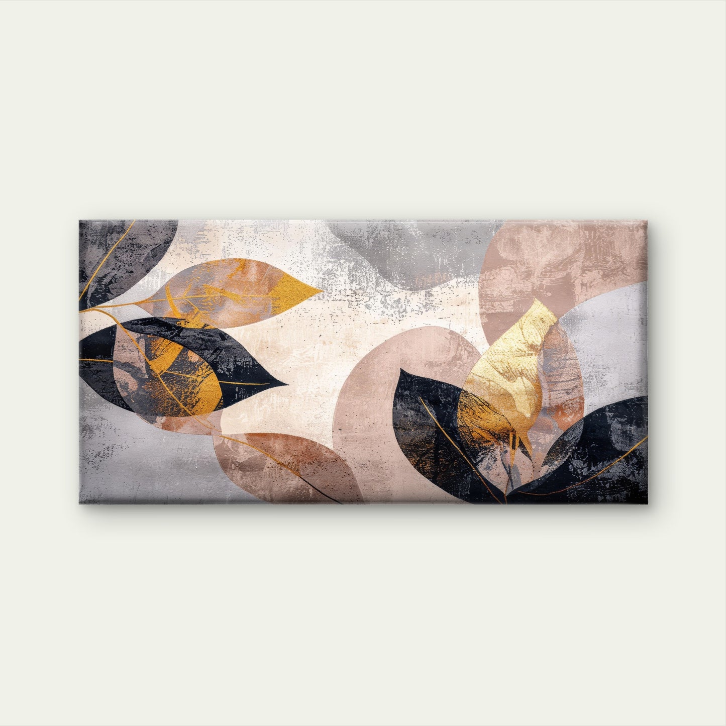 Abstract Gilded Autumn Leaves Wall Art Canvas Office Home Room Framed 120x60cm - Bella Home Decor