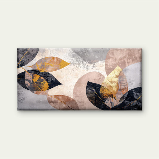 Abstract Gilded Autumn Leaves Wall Art Canvas Office Home Room Framed 120x60cm