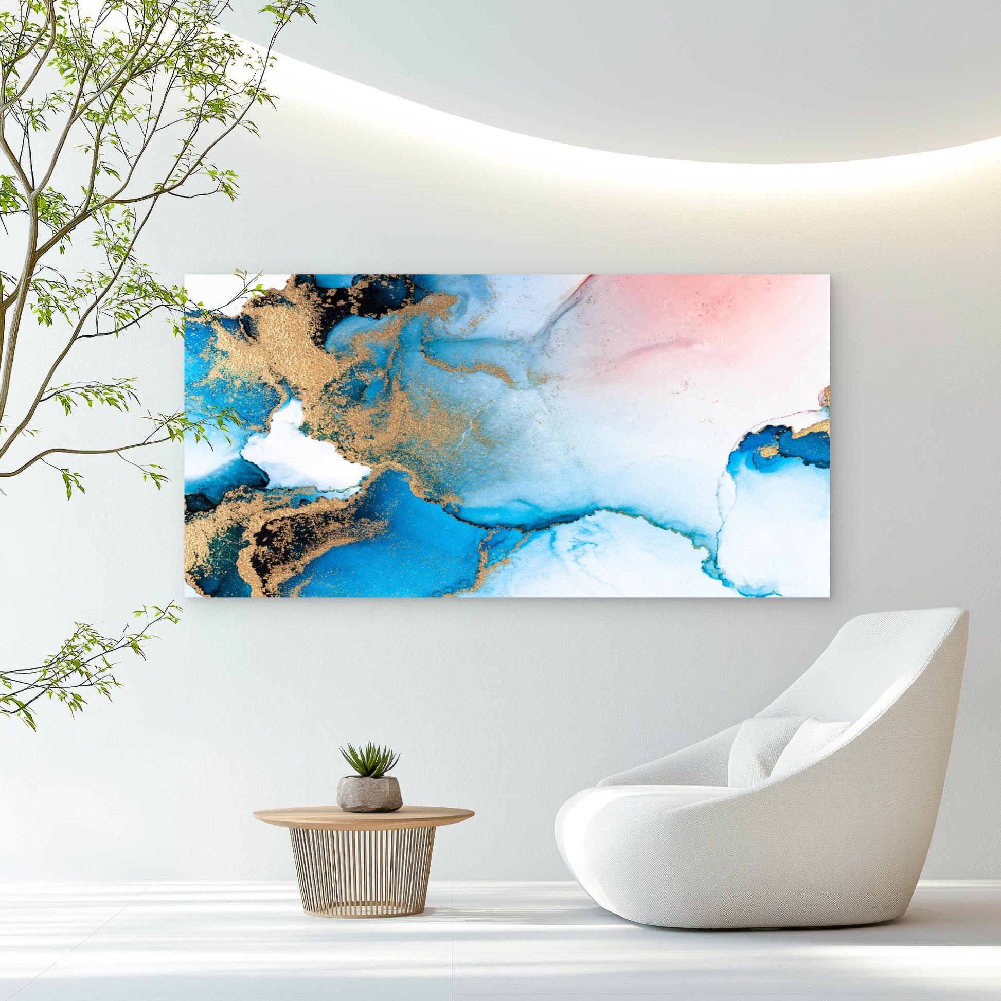 Blue Gold Abstract Canvas Wall Art Canvas Office Home Room Framed 120x60cm - Bella Home Decor