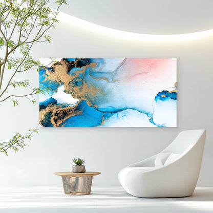 Blue Gold Abstract Canvas Wall Art Canvas Office Home Room Framed 120x60cm - Bella Home Decor