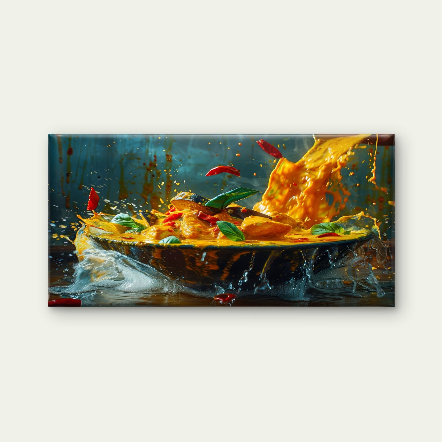 Dynamic Yellow Curry Splash Wall Art Canvas Office Home Room Framed 120x60cm