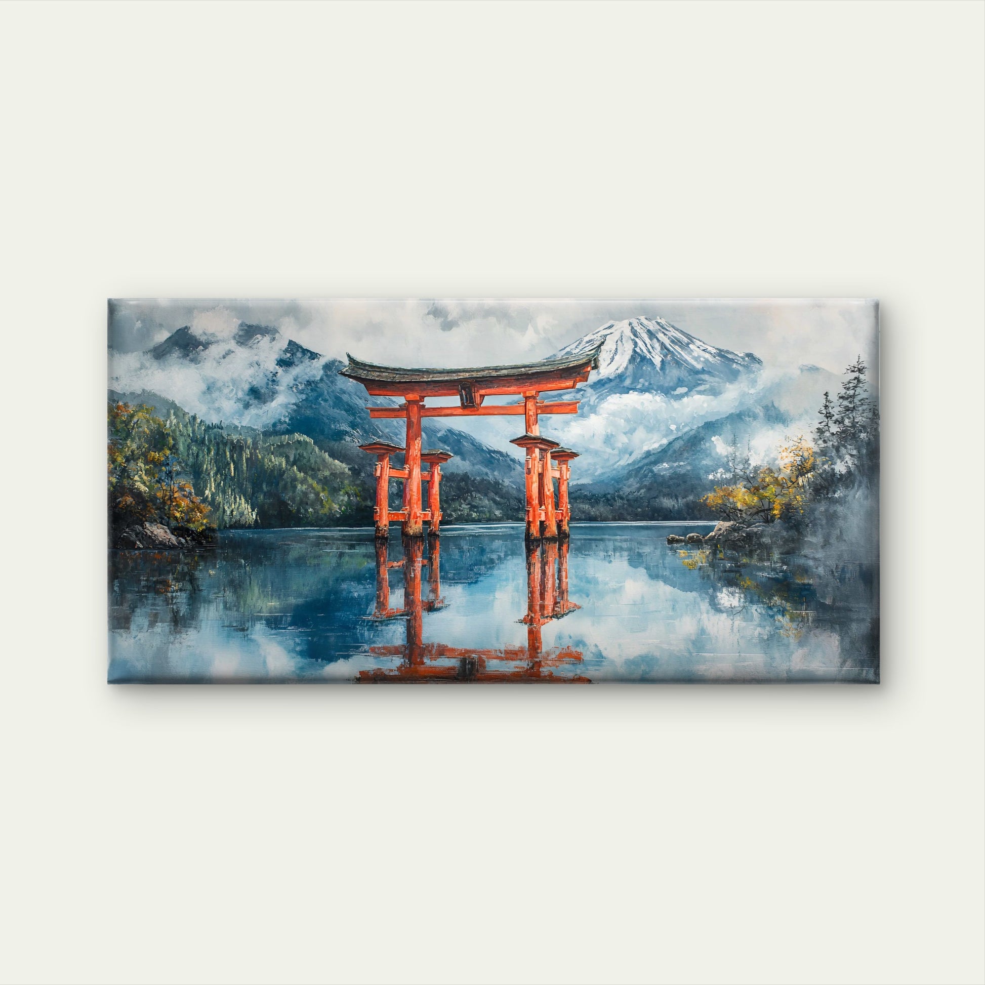 Torii Gate In Mist Mountain Wall Art Canvas Office Home Room Framed 120x60cm - Bella Home Decor