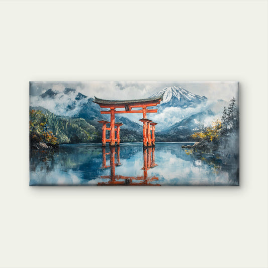 Torii Gate In Mist Mountain Wall Art Canvas Office Home Room Framed 120x60cm