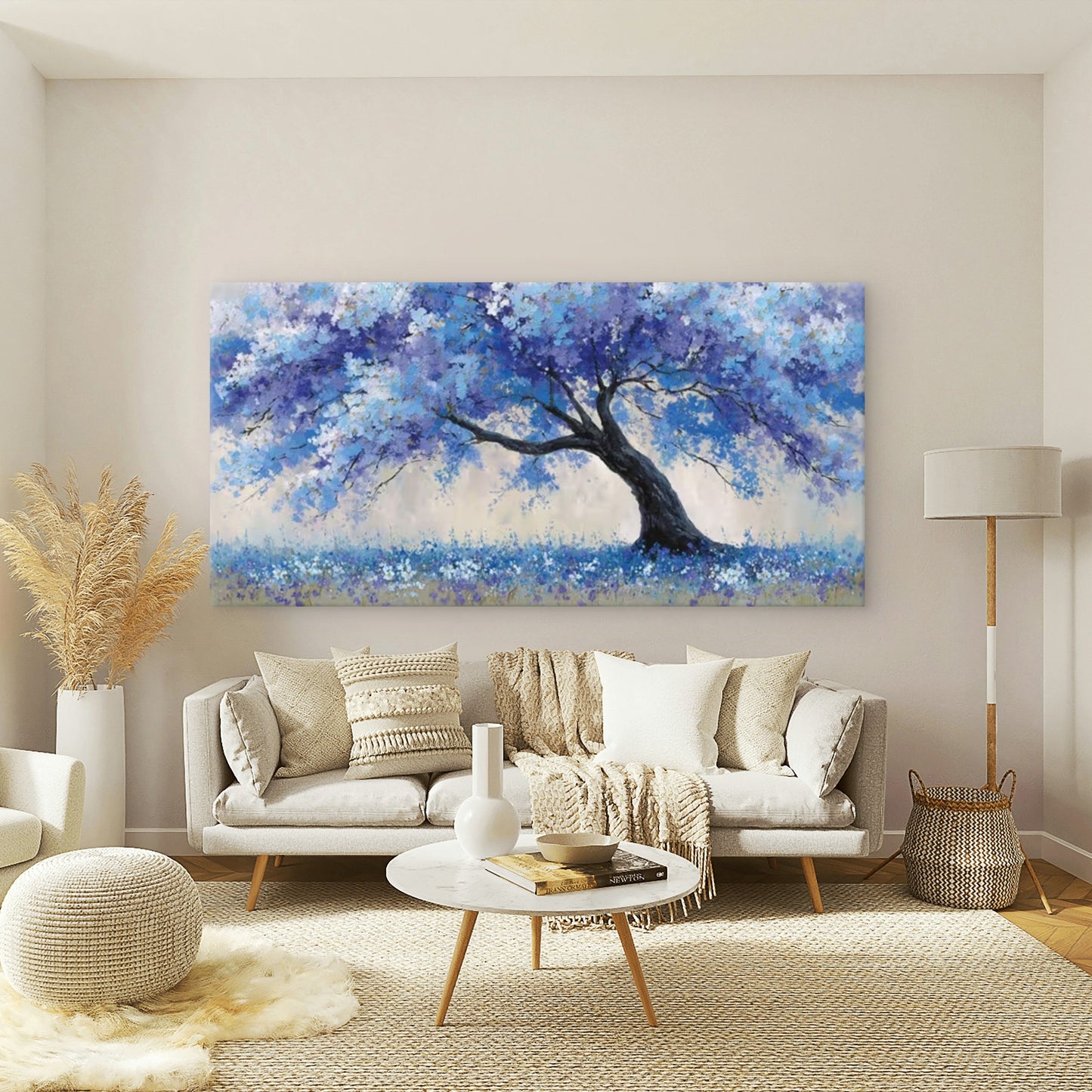 Featuring Purple Blossoms Wall Art Canvas Office Home Room Framed 120x60cm