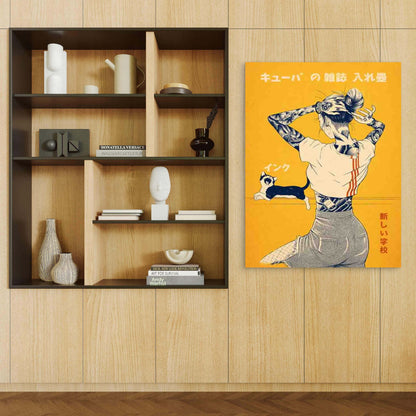 Tattoo Artwork Featuring a Cat 60x90cm Metal Print Ready to Hang - Bella Home Decor