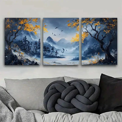 3pcs Triple Golden Landscape Metal Print Ready to Hang Art