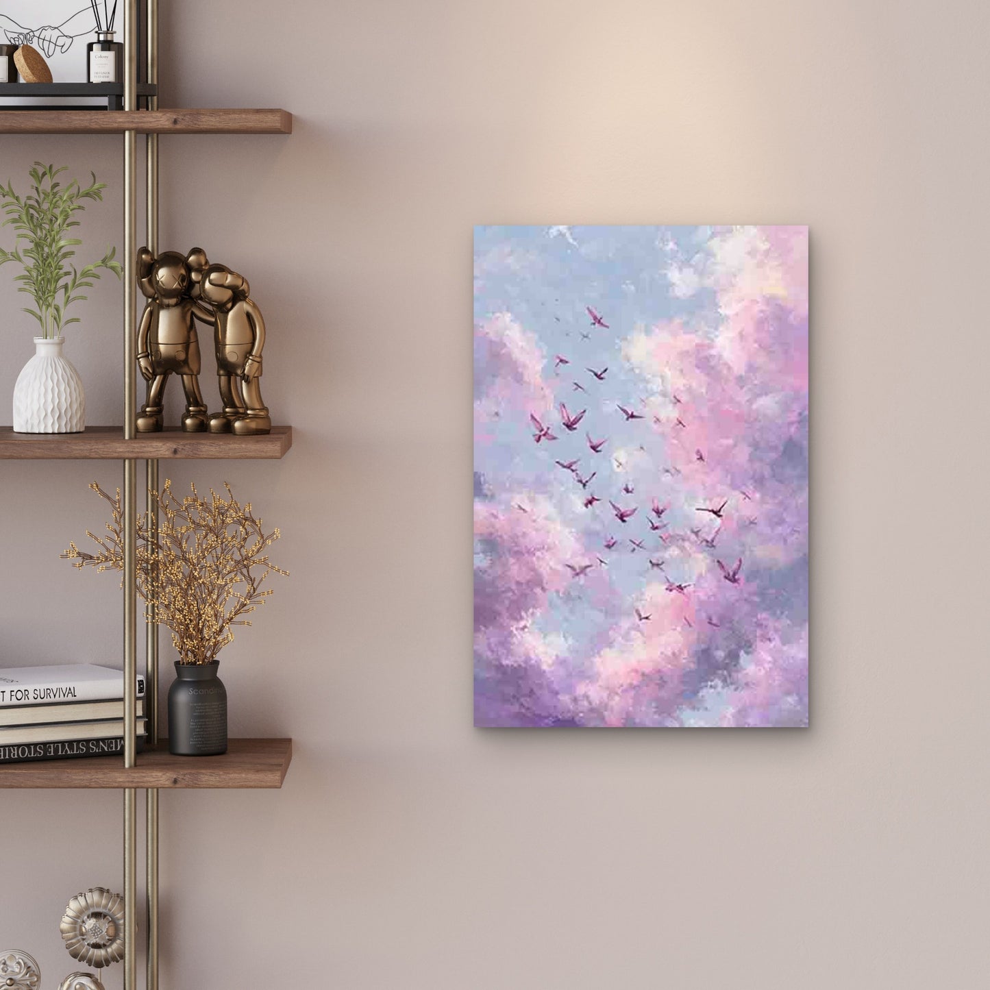 Pink & Purple Dream Clouds & Flying Birds Metal Print Ready to Hang