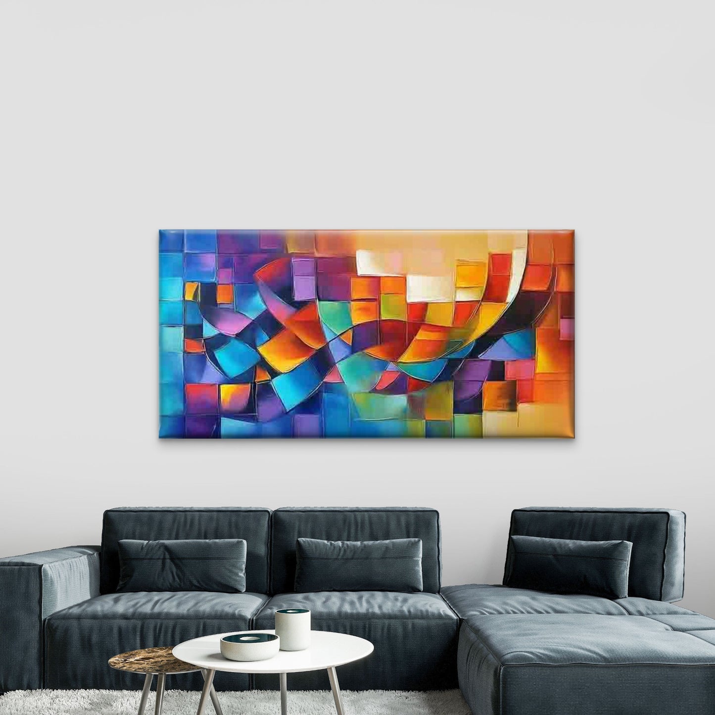 Vibrant Geometric Abstract Art Wall Art Canvas Office Home Room Framed 120x60cm - Bella Home Decor