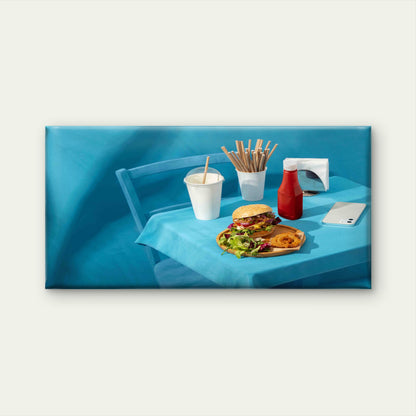 Fast Food Meal On Blue Table Wall Art Canvas Office Home Room Framed 120x60cm
