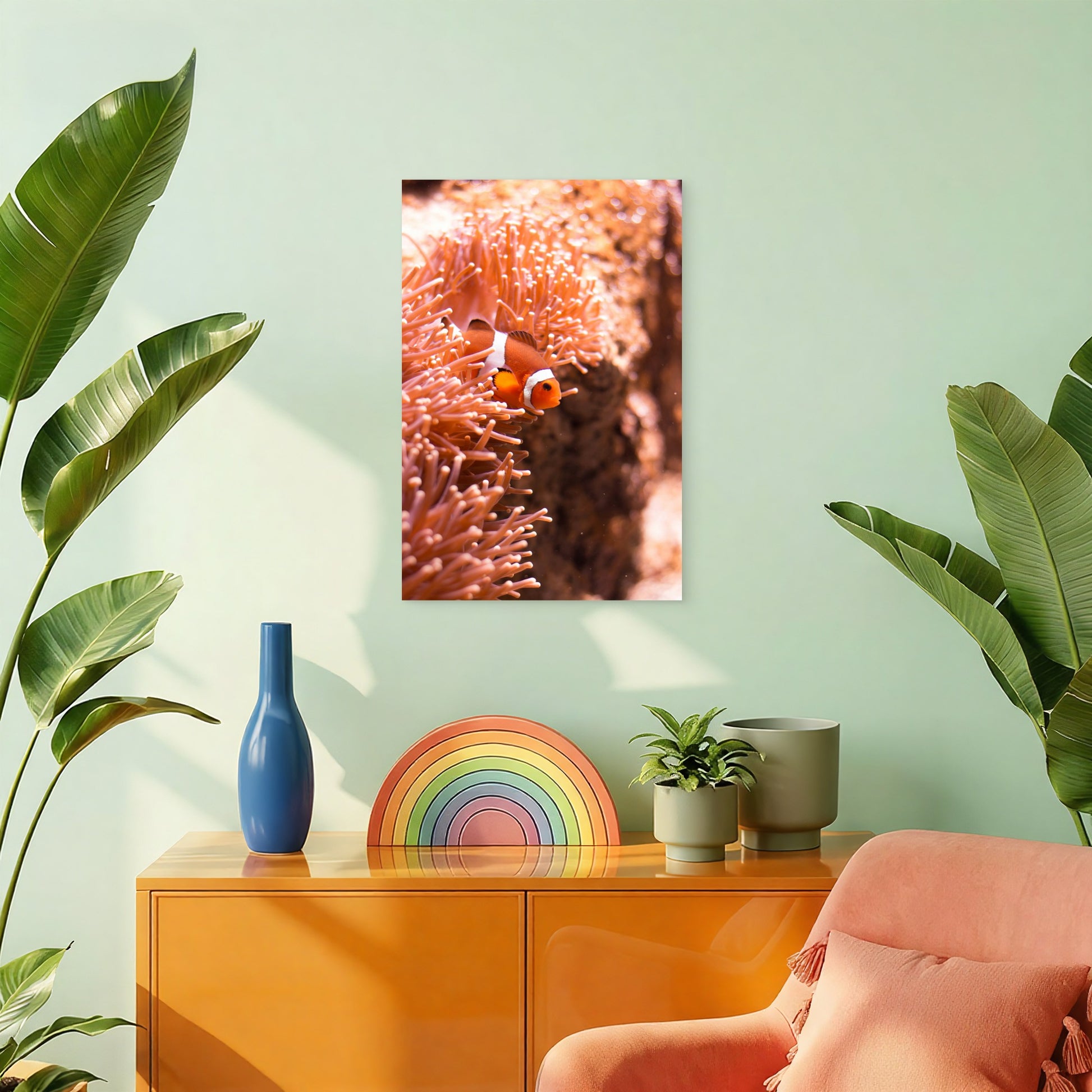 Clownfish Nestled Within A Sea Anemone 60x90cm Metal Print Ready to Hang