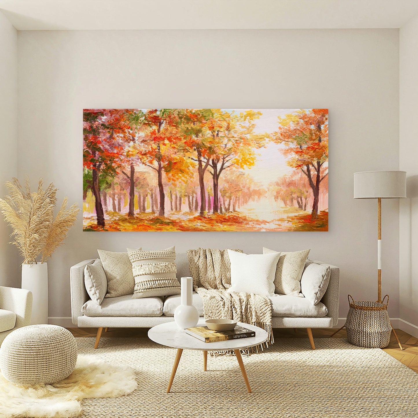 Colorful autumn forest path Wall Art Canvas Office Home Room Framed 120x60cm