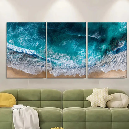 3pcs Coastal Beach Ocean Aerial Photography Wall Art Set Canvas Framed 40x60cm - High Quality Print 100% Australian Made Wall Canvas Ready to Hang - Bella Home Decor