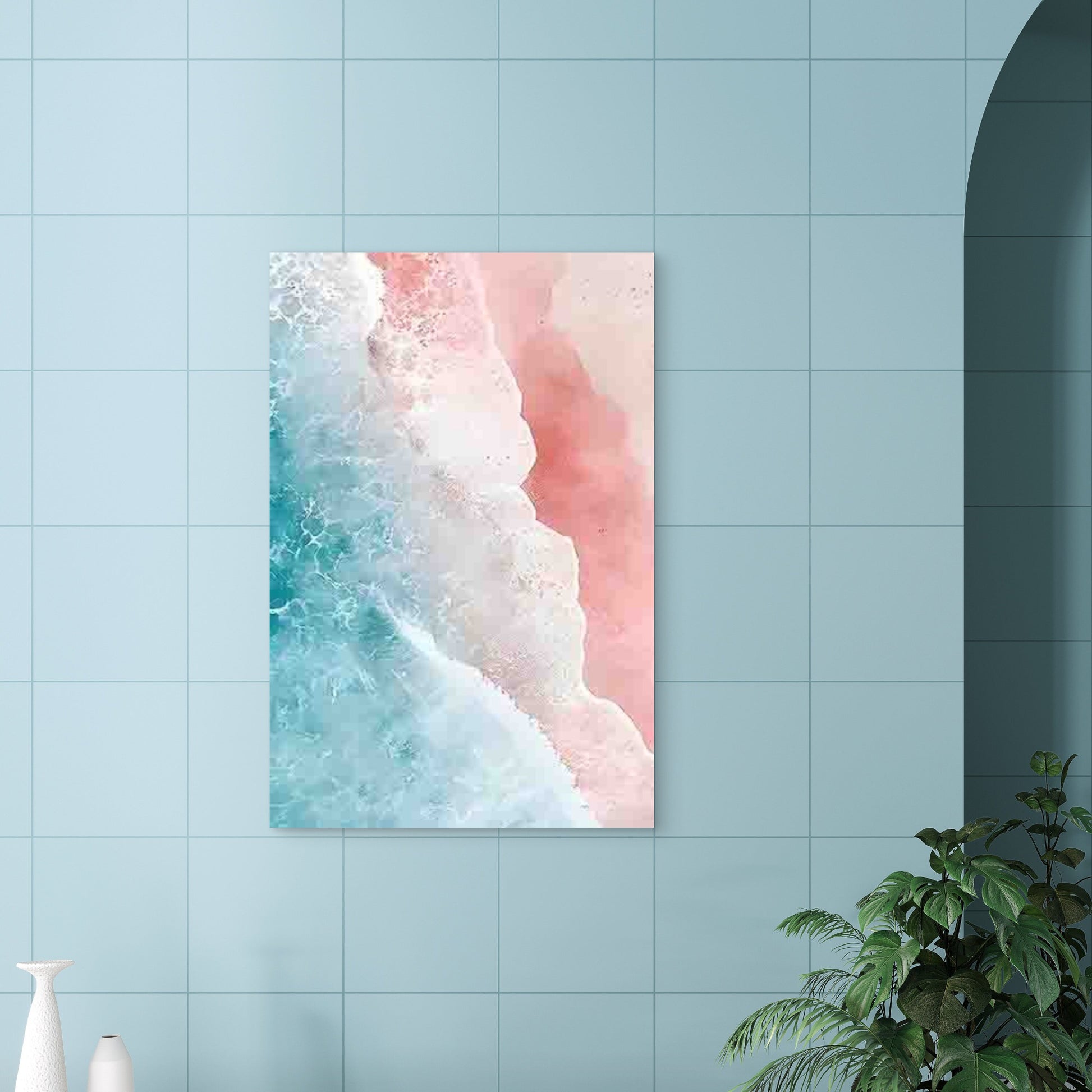 Wave-Lapped Pink Beach Pattern 60x90cm Metal Print Ready to Hang - Bella Home Decor
