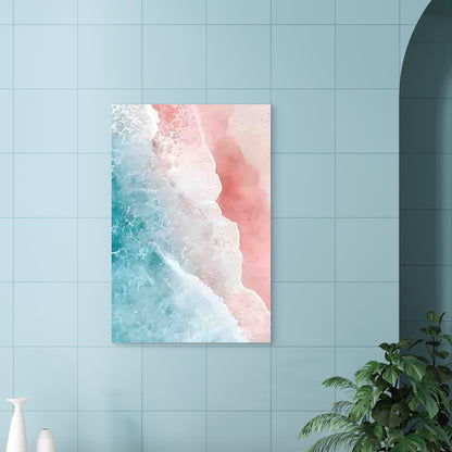 Wave-Lapped Pink Beach Pattern 60x90cm Metal Print Ready to Hang - Bella Home Decor