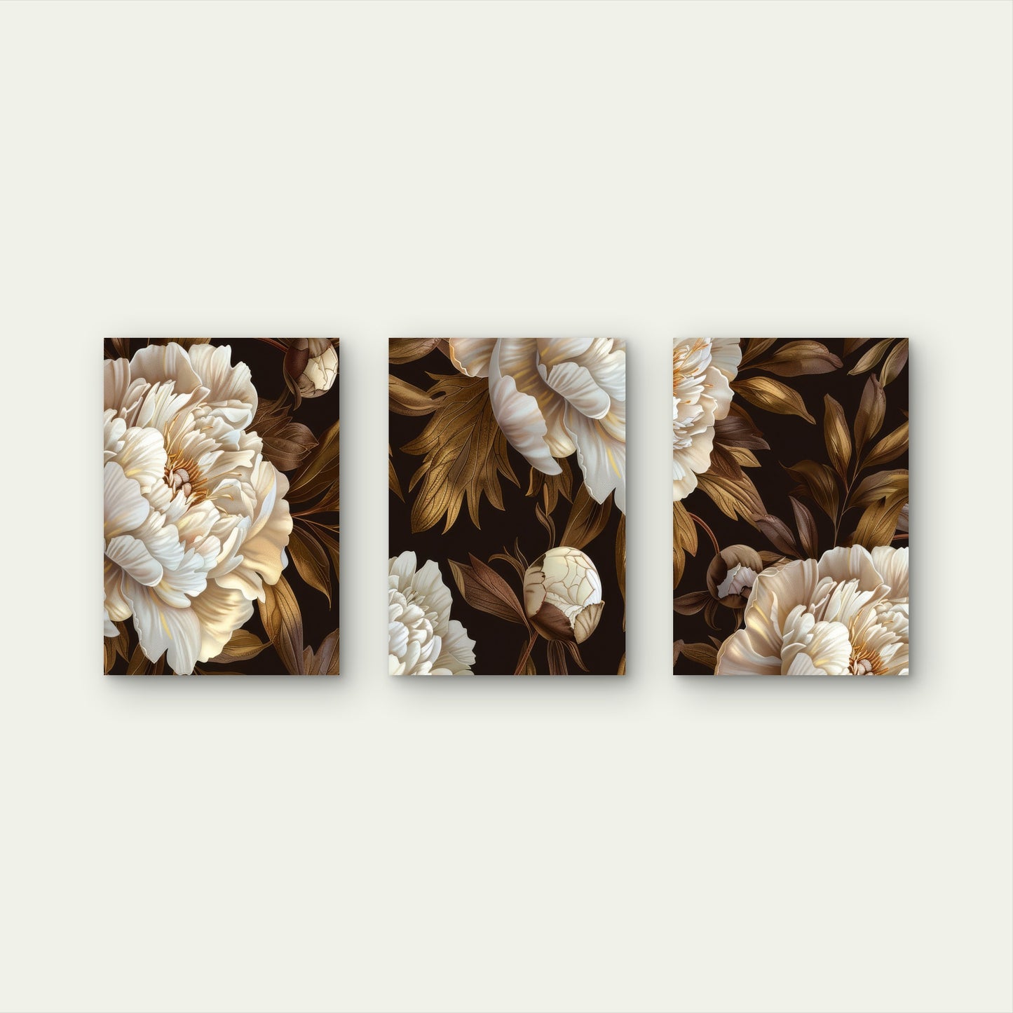 `3pcs Abstract Beige Gold Blossom Leaf Style Wall Art Set Canvas Framed 60x90cm - High Quality Print 100% Australian Made Wall Canvas Ready to Hang
