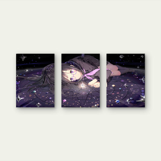 3pcs Anime Girl Magic Circle Cosmos Starry Night Metal Print Ready to Hang Art