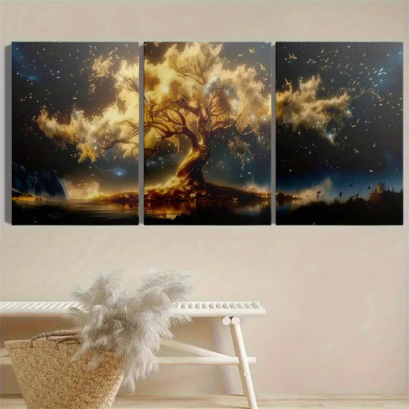 3pcs Golden Tree , Tree Of Life Metal Print Ready to Hang Art - Bella Home Decor