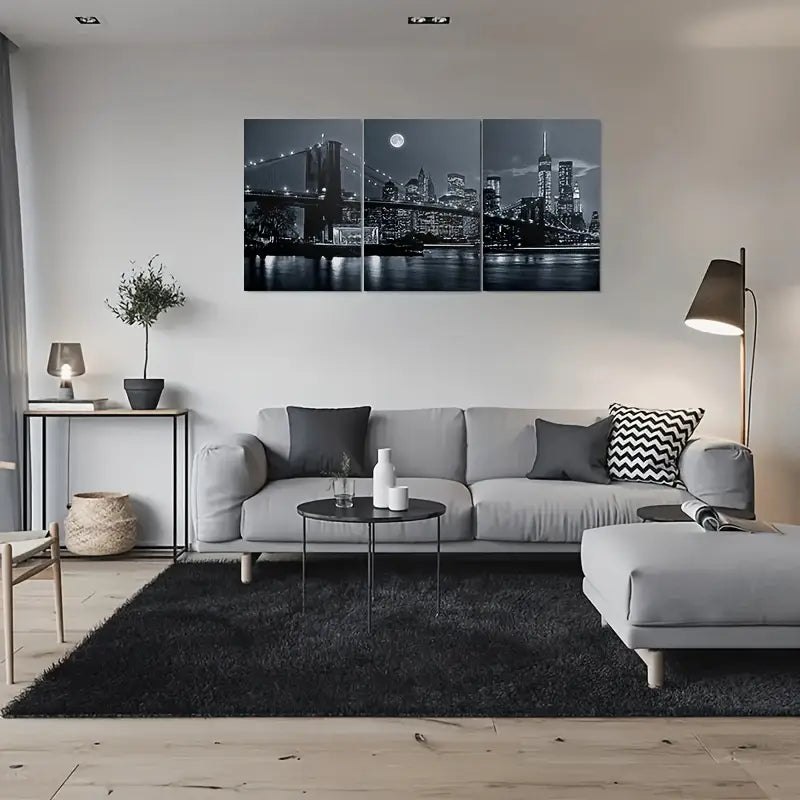 3pcs Black & White Urban Landscape Metal Print Ready to Hang Art - Bella Home Decor
