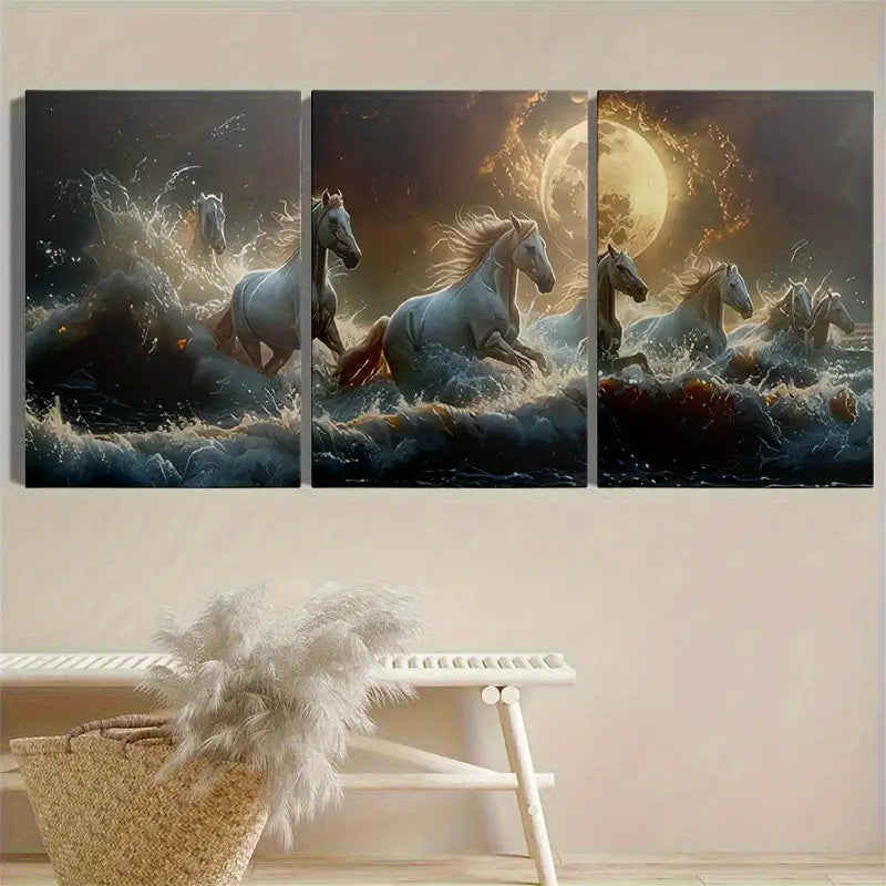 3pcs Savle Island Horse And Sea Picture Metal Print Ready to Hang Art