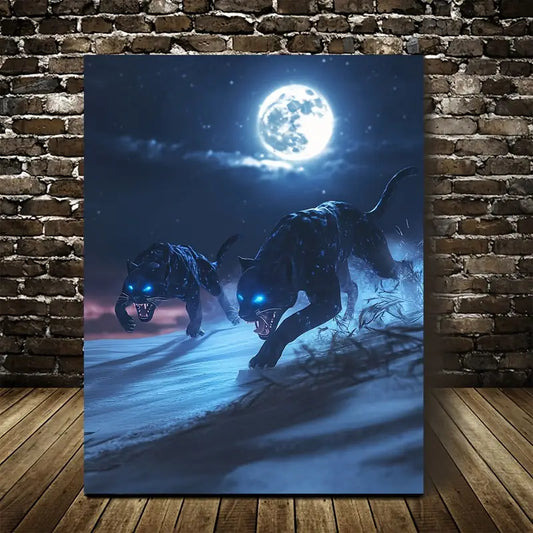Dramatic Night Scene with Glowing Blue Eyes 40x60cm Metal Print Ready to Hang - Bella Home Decor