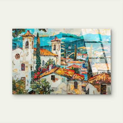 Mediterranean Mosaic Village Acrylic  Glass Printing Wall Art Australian Made Quality
