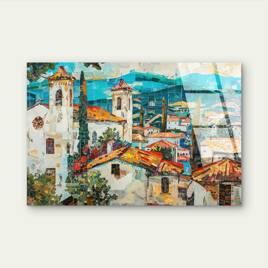 Mediterranean Mosaic Village Acrylic Glass Printing Wall Art Australian Made Quality