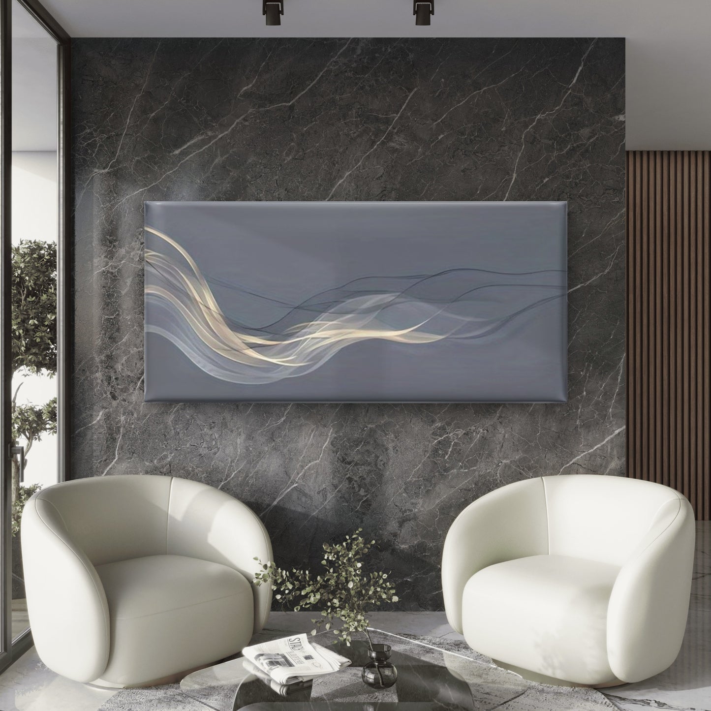 Floating Black Gold Line Wall Art Canvas Office Home Room Framed 120x60cm