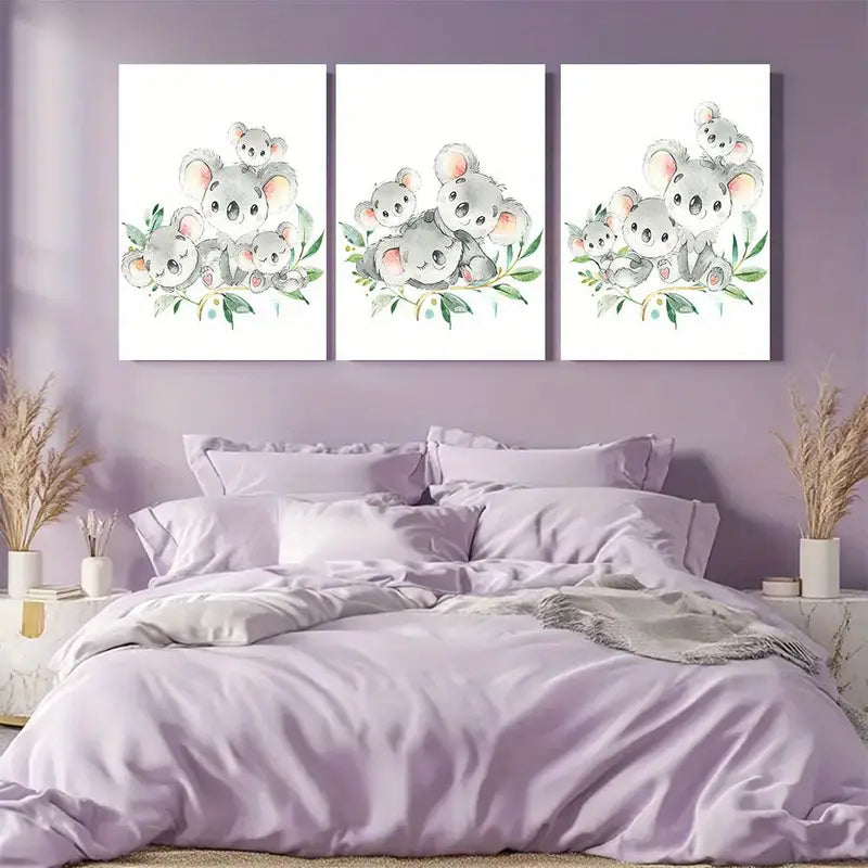 3pcs Koala Digital Print Canvas Metal Print Ready to Hang Art