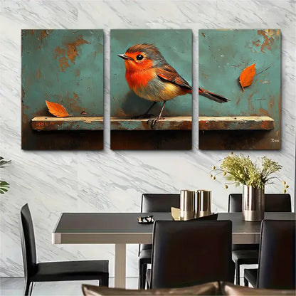 3pcs Red Robin Bird Painting Metal Print Ready to Hang Art