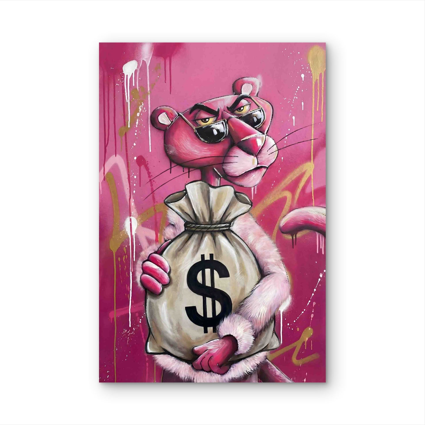 Urban Street Graffiti Cool Pink Animal Money Bag 60x90cm Metal Print Ready to Hang