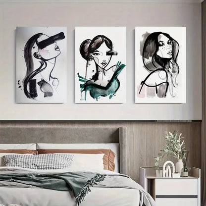 3pcs Black And White Woman Portrait,Metal Print Ready to Hang Art - Bella Home Decor